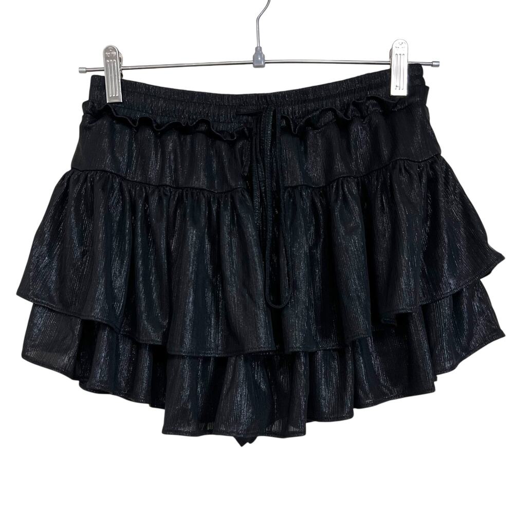 Cotton Candy LA Black Ruffle Tiered Skort Skirt Shorts Shimmer Pull On Size S
